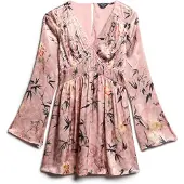 Superdry for woman. W8011795A Floral jacquard mini dress pink (XS), Party, Viscose, Long sleeve