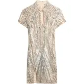 Superdry for woman. W8011769A Mini-dress with mao collar and silver sequins (S), Party, Short sleeve, Recycled Polister, Sustainable