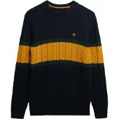 Superdry for man. M6110710A Navy Blue Cotton Stripe Cable-Knit Jumper (XL), Casual