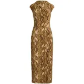 Ralph Lauren Python-Print Jersey Cap-Sleeve Dress - Beige - 34