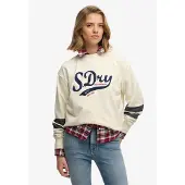 Superdry for woman. W2012596A Varsity Script Loose Loose beige sweatshirt (S), Casual, Cotton