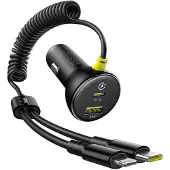 Baseus Round plastic car charger (U+C) + C&L cable 60W Black