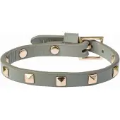 Dark Leather Stud Bracelet Mini Milieu Green