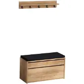 Norda Design Moderni Eteisteline Seinähyllyllä Ja Vaatenaulakolla, Tammi Ja Musta, 80x42x35 Cm | 100 % Melamiini, Skandinaavinen Muotoilu