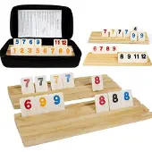 24.Se Rummikub-salongipeli jopa 6 pelaajalle - puupaloilla ja säilytyslaukulla varustettuna
