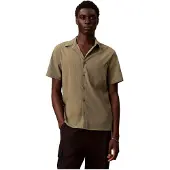 Calvin Klein Ss Solid Seersucker Classic Shir - Khaki green - XL