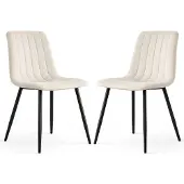 Hobby Hall 2 kpl LIVO-samettiverhoiltuja tikattuja tuoleja – beige, mustilla jaloilla