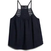 Superdry for woman. W6011860A Navy lace tank top (S), Casual, Viscose, Sleeveless / Straps