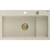 Mexen Omar graniittinen 1-allas pesuallas 800 x 480 mm, beige, kultainen sifoni - 6520801005-69-G