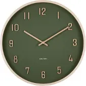 Karlsson Wall Clock Nervadura Dark Green W. Light Wood - Khaki green - Ø 40.8 CM