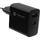 Natec Ribera GaN USB-A &amp; USB-C Laturi - 45W - Musta