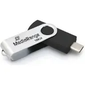 MediaRange MR1954, 128 GB, USB Type-C, 3.2 Gen 1 (3.1 Gen 1), 80 MB/s, Taittuva, Musta, Hopea