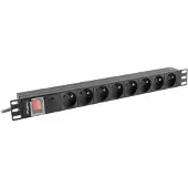 Lanberg PDU-08E-0200-BK, Kytkimellinen, 1U, Yksivaiheinen, Vaaka, Alumiini, Musta