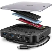 Axagon 3.2 Gen2 USB-C 10-in-1 -telakka, harmaa