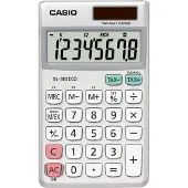 Casio SL-305 Eco -taskulaskin, 8-numeroinen LCD, Hopea, Valkoinen