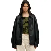 Superdry for woman. W5012158A Collared Oversized black faux leather jacket (XS), Casual, Polyester