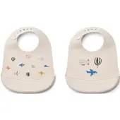 Liewood Tilda Kuvioitu Ruokalappu Silikoni 2-pack, Aviator/Ecru
