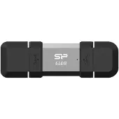 Silicon Power SP064GBUC3C51V1S, 64 GB, USB Type-A / USB Type-C, 3.2 Gen 1 (3.1 Gen 1), 120 MB/s, Suojus, Musta, Hopea