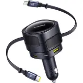 Baseus Enjoyment Max 90W -autolaturi, jossa on USB-C- ja Lightning-kaapelit