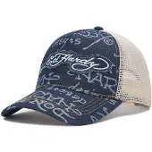 Ed Hardy Logo Denim Trucker Cap, sininen