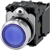 Siemens Valaistu painike, 22 mm, pyöreä, metalli, kiiltävä, sininen, litteä painike 3SU1152-0AB50-1BA0