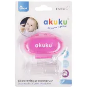 Akuku silikoninen sormihammasharja vauvoille - vaaleanpunaisessa kotelossa (a0265)