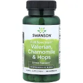 Swanson Health Täysi spektri Valerian, kamomilla ja humala - 60 kapselia