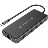 Conceptronic DONN15G, Langallinen, USB 3.2 Gen 1 (3.1 Gen 1) Type-C, 100 W, 1000 Mbit/s, Harmaa, MicroSD (TransFlash), SD