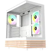 Thermaltake View 270 Plus Midi Tower white case with wooden structure and 2x ARGB tempered glass double glass (CA-1Y7-00M6WN-WS)