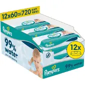 Pampers 99% Water Baby Wipes puhdistavat kosteuspyyhkeet lapsille 12x60 kpl