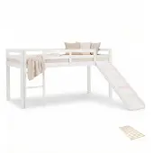 Homestyle4u Loft-sänky, lasten kerrossänky liukumäellä ja tikkailla, 207x110x97 cm, valkoinen