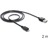 DeLOCK EASY-USB 2.0-A - USB 2.0 micro-B, 2m, 2 m, USB A, Micro-USB B, USB 2.0, Uros/uros, Musta (83367)