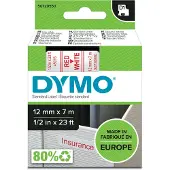 Dymo D1 -teippi 12 mm x 7 m, punainen valkoisella pohjalla