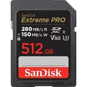 SanDisk Extreme PRO 512 Gt SDXC UHS-II U3 V60 -muistikortti, musta