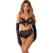 Obsessive Rossay 4-pcs Crotchless Set Black