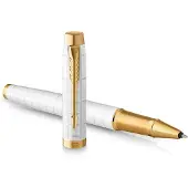 Parker IM Premium, Kuulakärkikynän kiinnitys painamalla paikalleen, Kulta, Valkoinen, Musta, Messinki, Lakka, Hienojakoinen (2143646)