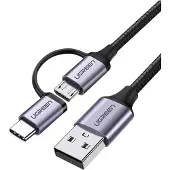 UGREEN 2in1 Usb Micro Usb/c-tyypin Kaapeli 1m - Musta