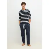 Marc O'Polo Pitkä pyjama laivastonsininen / villanvalkoinen