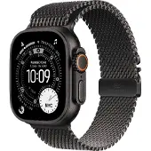 Apple Watch Ultra 3 49mm musta titaanikuori ja mustatitaaninen milanolaisranneke (keskikokoinen)