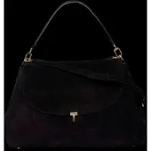 Totême T-Lock Suede Shoulder Bag - Black - ONE SIZE