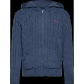 Ralph Lauren Cable Cotton Hooded Full-Zip Sweater - Navy - 109-116