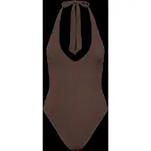 Monki Seersucker Swimsuit - Brown - S