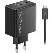 Lenovo Dual USB-C 65W GaN - Virtalähde, Musta