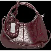 Ganni Croc Embossed Hobo Shoulder Bag - Burgundy - ONE SIZE