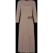 Ralph Lauren Buckle-Trim Rib-Knit Midi Dress - Beige - 38