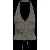 Weekday Tie Waist V-Neck Zip Halter Top - Khaki green - 34