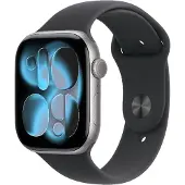 Apple Watch Series 11 GPS 46 mm tähtiharmaa alumiinikuori ja musta urheiluranneke L