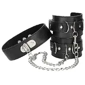 Ouch! B&W - Kaulapanta ja rannekahleet, tyylikäs, kestävä, bdsm, nahka, metalli, musta