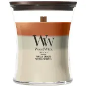 Woodwick Trilogy Vanilla Embers tuoksukynttilä sisältää puusydämen 275 g