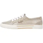 Pepe Jeans for woman. PLS31439 Brady Party Basic Sneakers gold (41), Flat, Laces, Casual